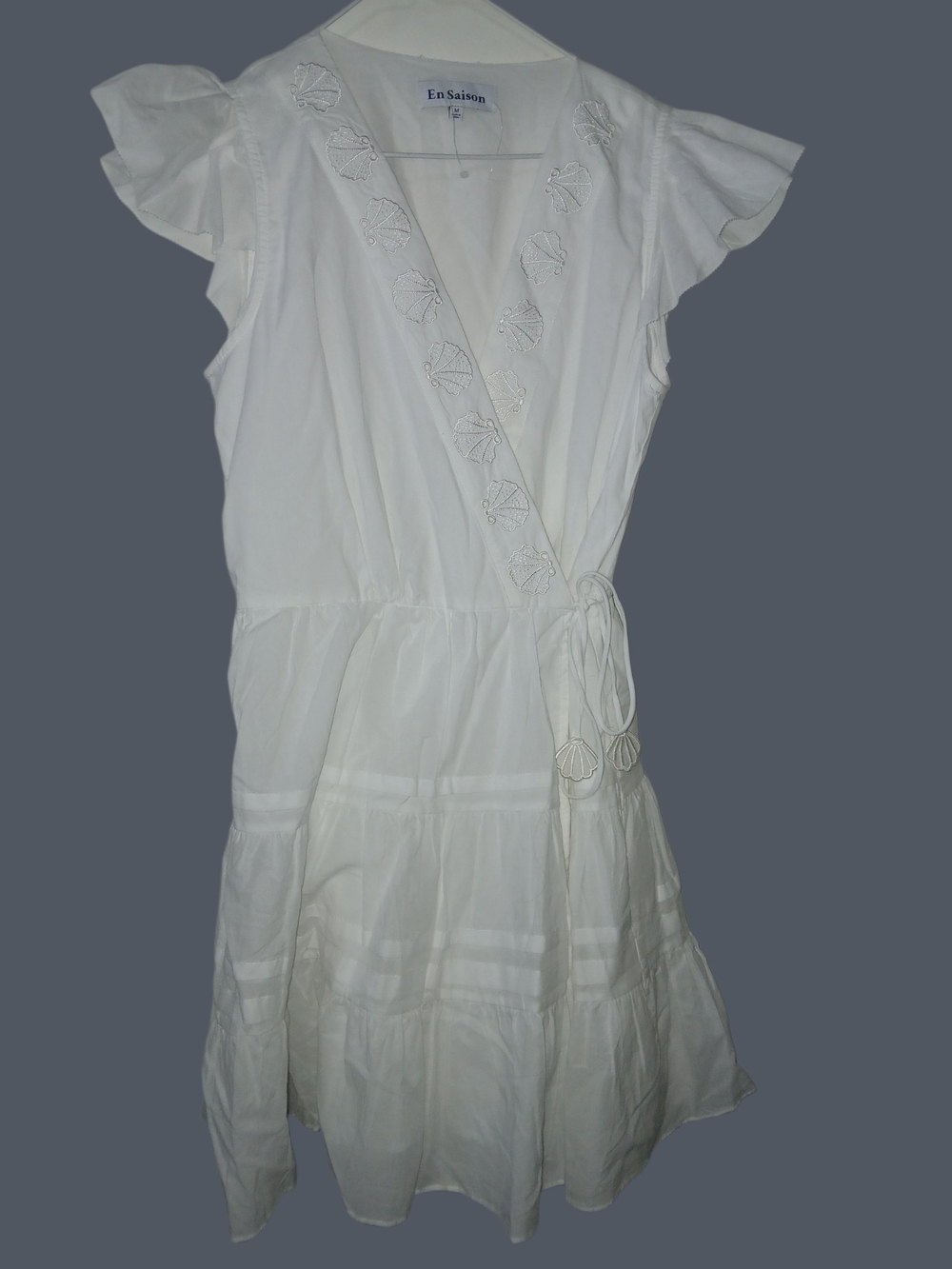 En Saison White Wrap Dress with Eyelet Detail